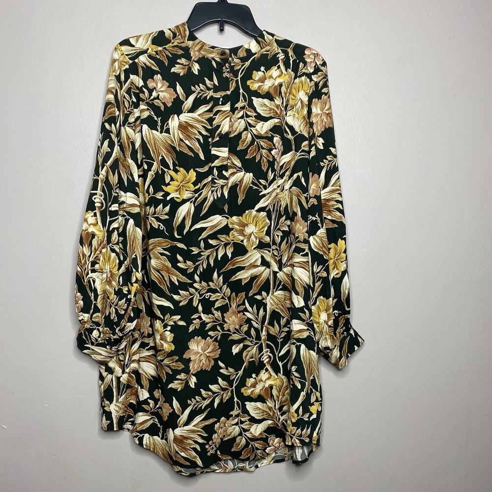 H&M Tropical Blouse Women's Tunic Floral‎ Button Front Long Sleeves Top Size 8
